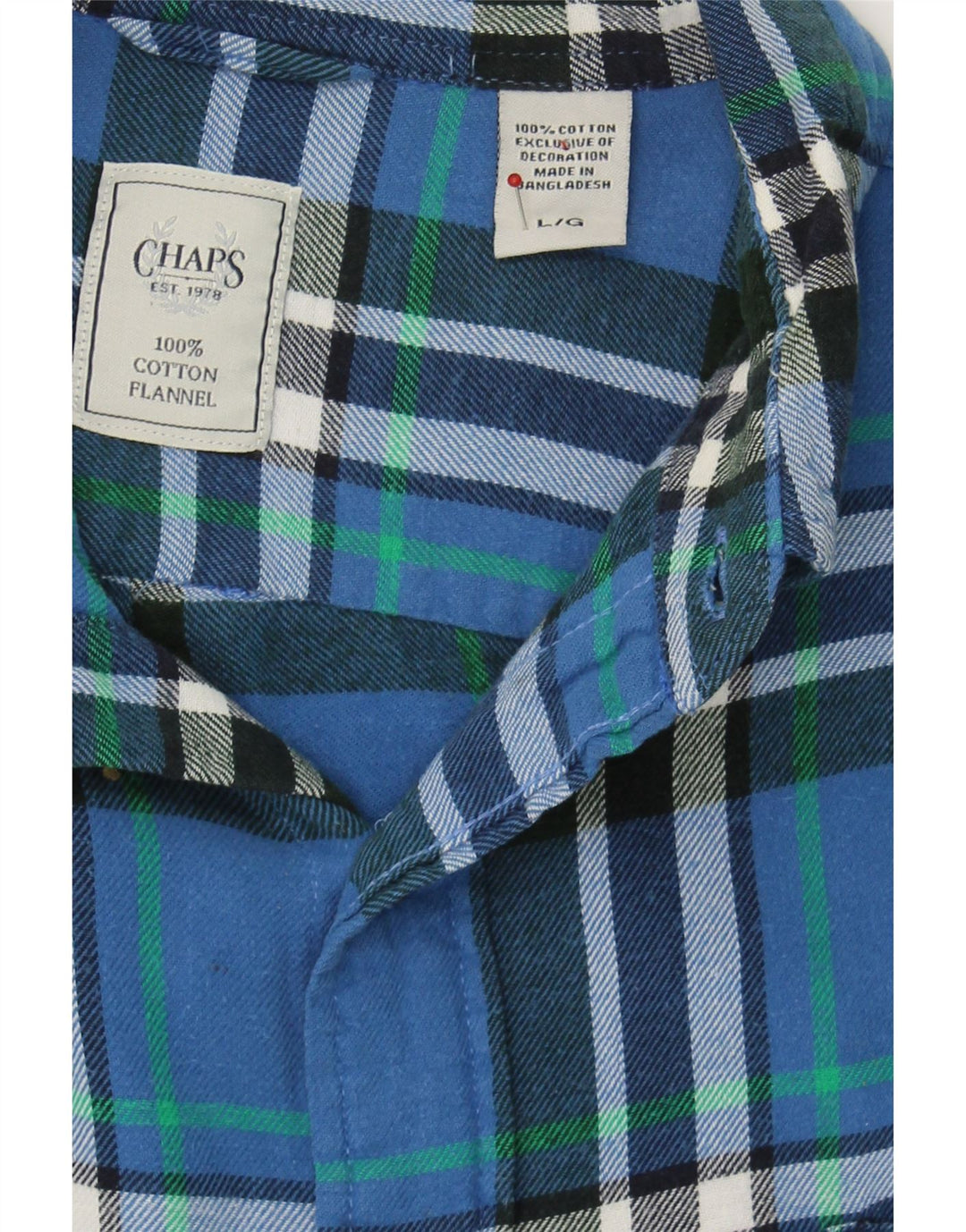 CHAPS Mens Flannel Shirt Large Blue Check Cotton Vintage Chaps and Second-Hand Chaps from Messina Hembry 