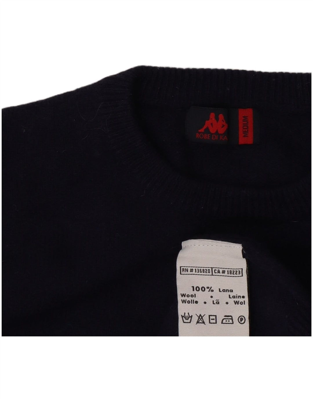 Kappa Womens Crew Neck Jumper Sweater UK 14 Medium Navy Blue Wool