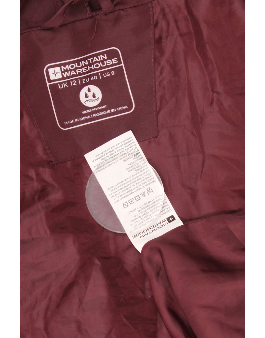 Mountain Warehouse Womens Hooded Rain Jacket UK 12 Medium Burgundy