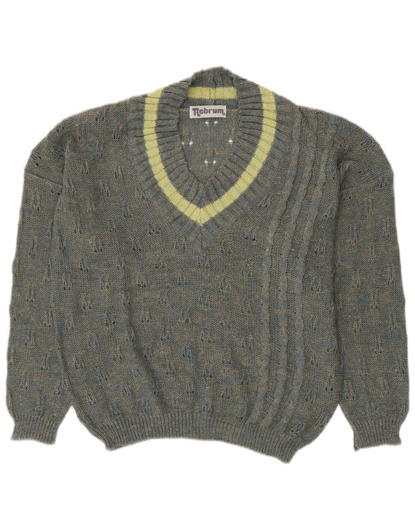 VINTAGE Womens V-Neck Jumper Sweater UK 18 XL Grey