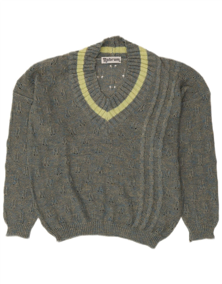 VINTAGE Womens V-Neck Jumper Sweater UK 18 XL Grey