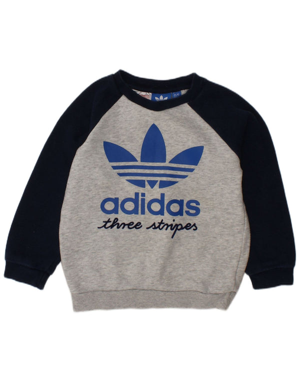 ADIDAS Boys Graphic Sweatshirt Jumper 2-3 Years Grey Colourblock Cotton