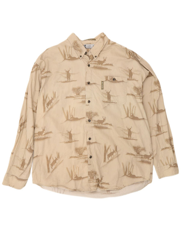 Columbia Mens River Lodge Corduroy Shirt Large Beige Animal Print Cotton