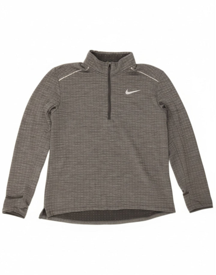 Nike Mens Zip Neck Pullover Tracksuit Top Large Grey Flecked Polyester