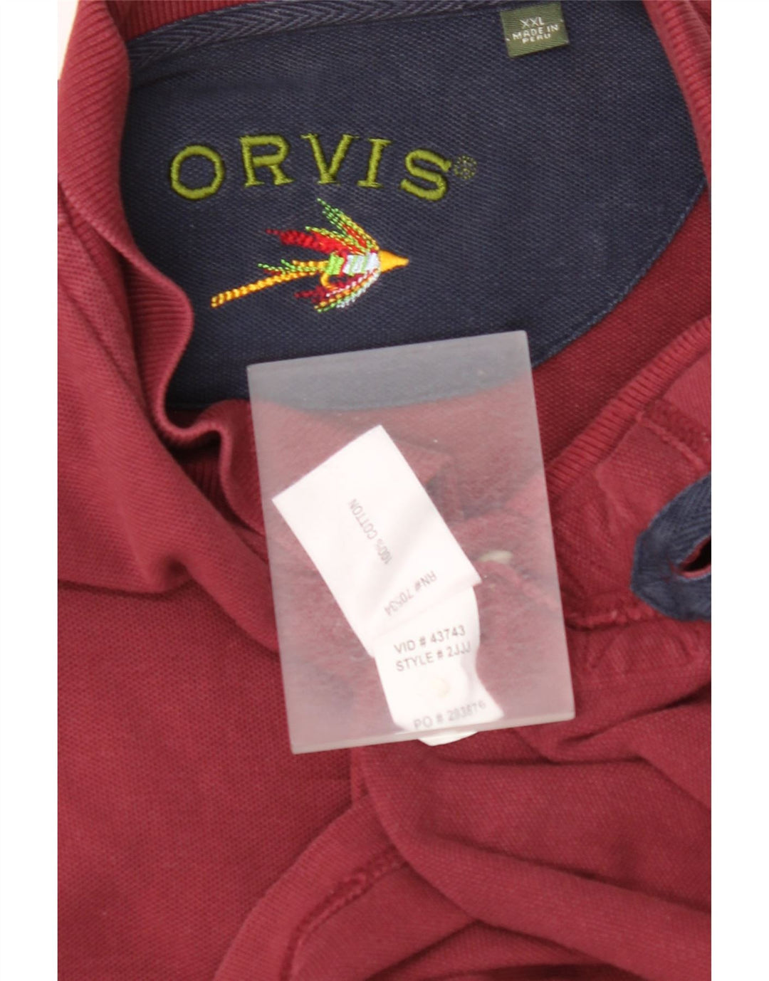 ORVIS Mens Long Sleeve Polo Shirt 2XL Burgundy Cotton