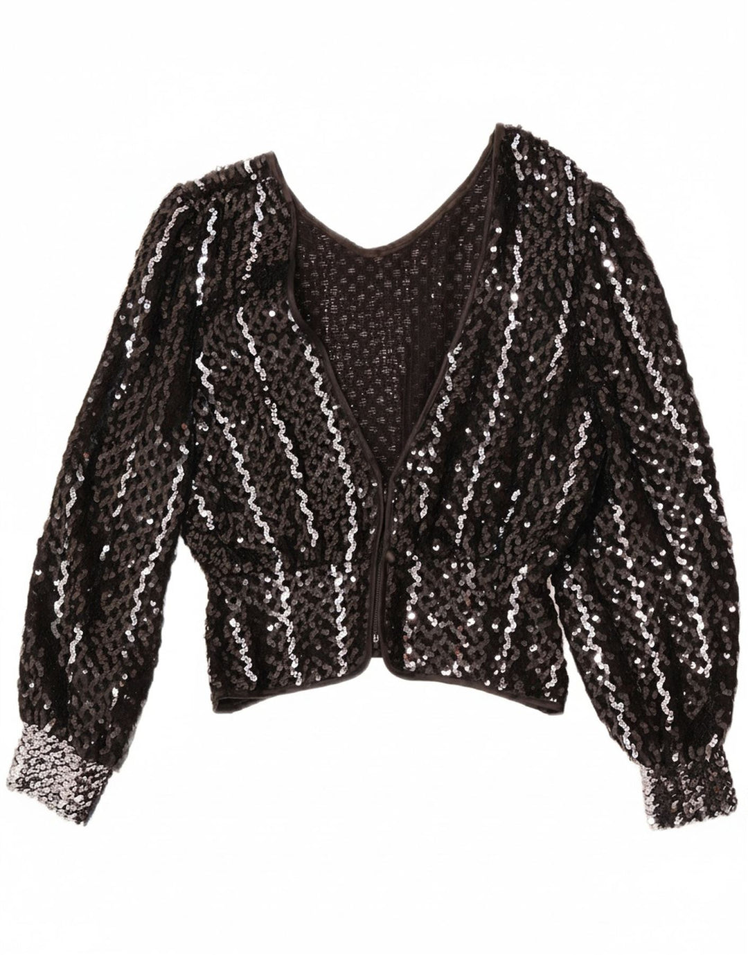 VERA MONT Womens Sequin Crop Cardigan Top EU 36 Small Black Polyacrylic