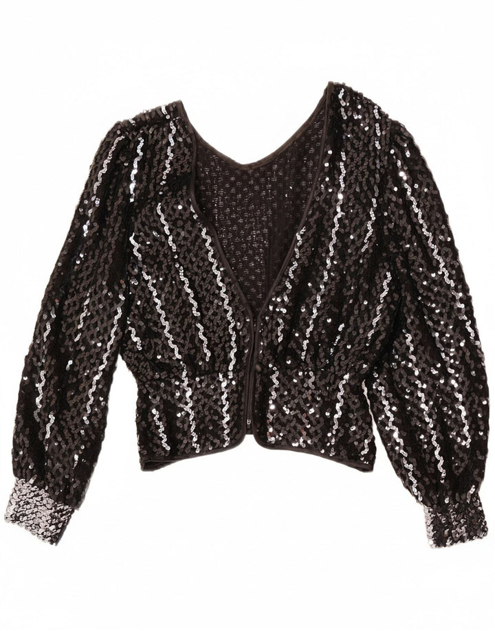 VERA MONT Womens Sequin Crop Cardigan Top EU 36 Small Black Polyacrylic