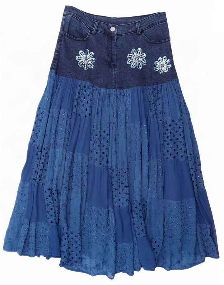 Positano by Jean Paul Womens Flared Skirt Large W32 Blue Patchwork