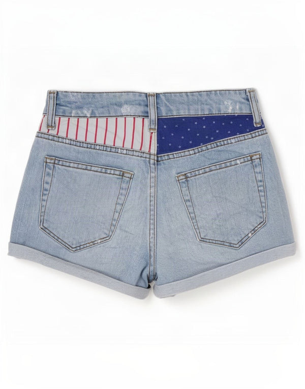 Topshop Womens Graphic Denim Shorts XS W25 Blue Colourblock