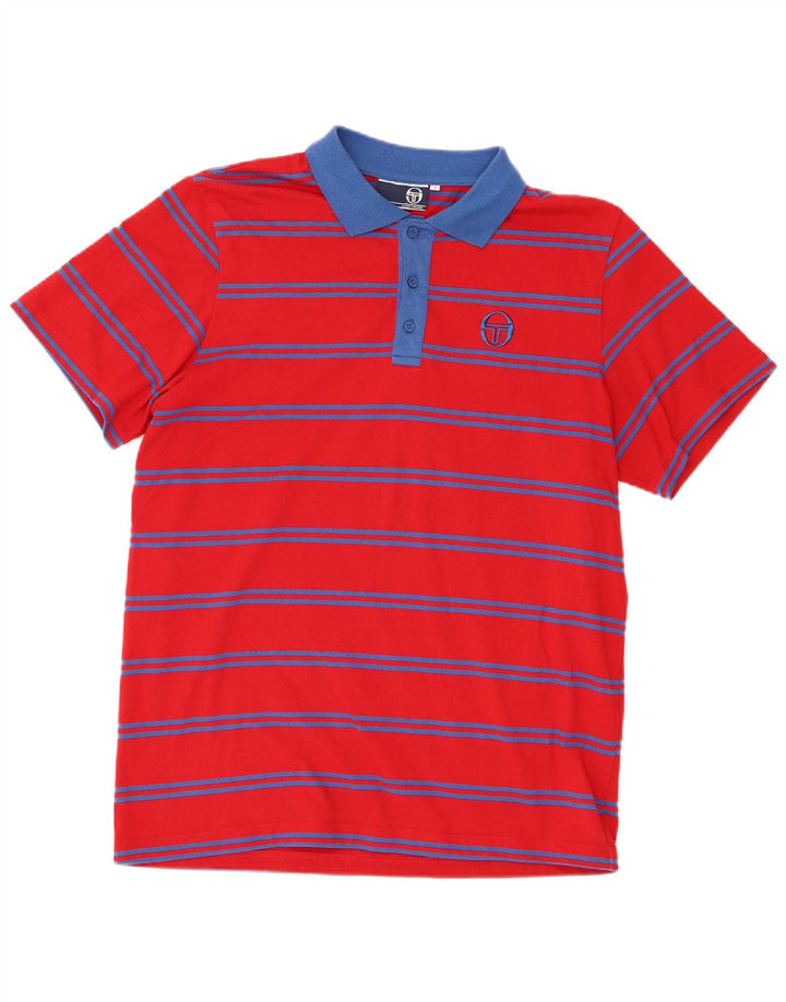 Sergio Tacchini Mens Polo Shirt Large Red Striped Polyester