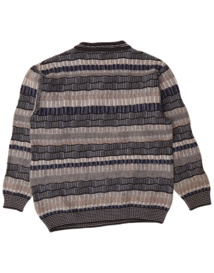 NARAMAGLIE Mens V-Neck Jumper Sweater Large Blue Striped Acrylic