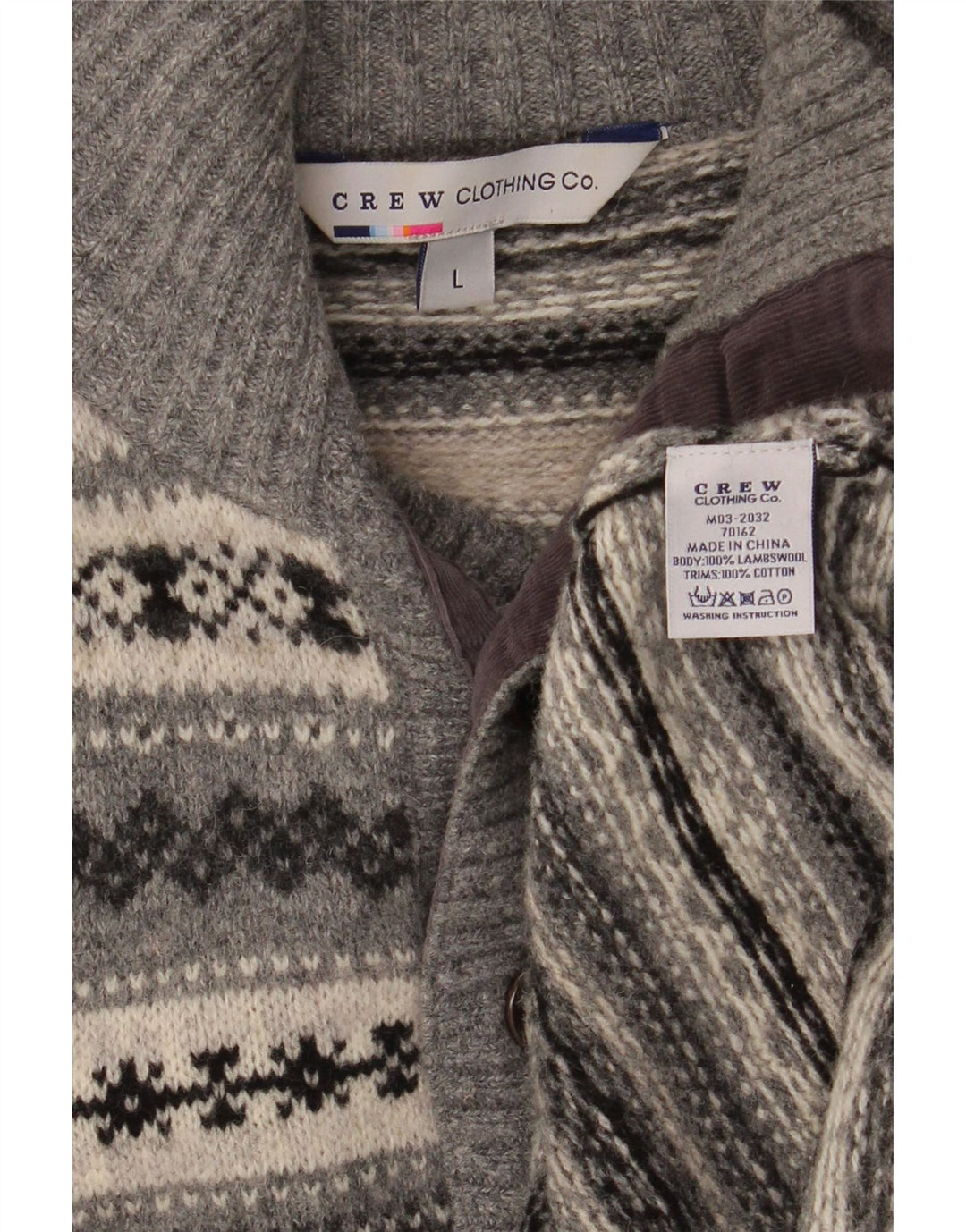 Crew Clothing Mens Button Neck Jumper Sweater Large Grey Fair Isle