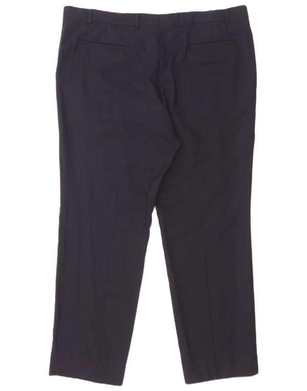 Marks & Spencer Mens Regular Fit Suit Trousers W42 L31 Navy Blue Wool
