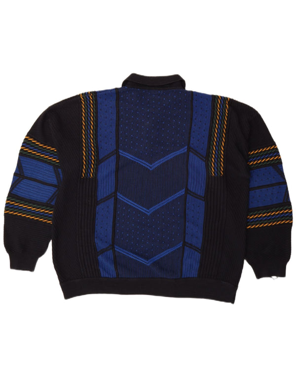 Basicline Mens Polo Neck Jumper Sweater UK 50/52 4XL Navy Blue Geometric