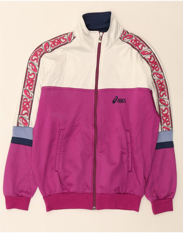 ASICS Womens Graphic Tracksuit Top Jacket IT 46 Large Purple Colourblock