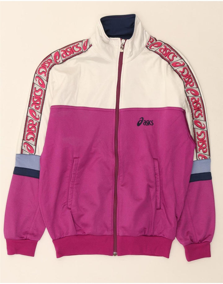 ASICS Womens Graphic Tracksuit Top Jacket IT 46 Large Purple Colourblock