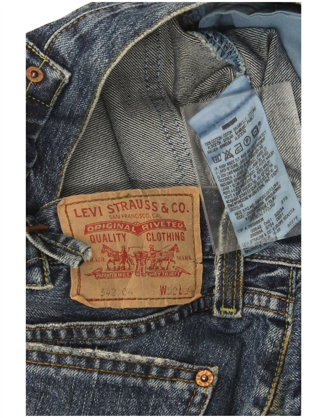 Levi's Mens 542 Distressed Bootcut Jeans W32 L34 Blue Cotton