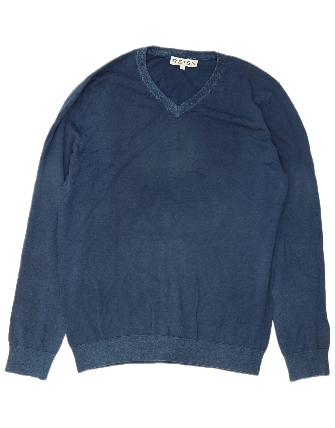 Reiss Mens V-Neck Jumper Sweater Large Navy Blue
