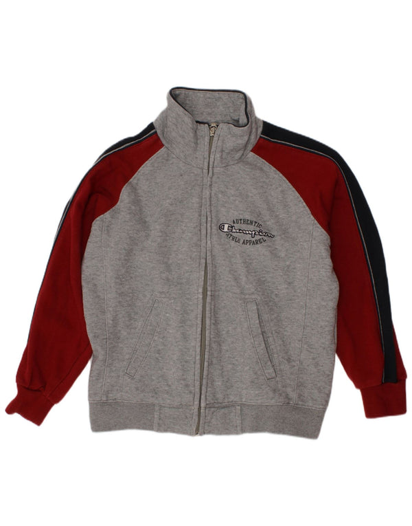 CHAMPION Boys Graphic Tracksuit Top Jacket 5-6 Years XS Grey Colourblock