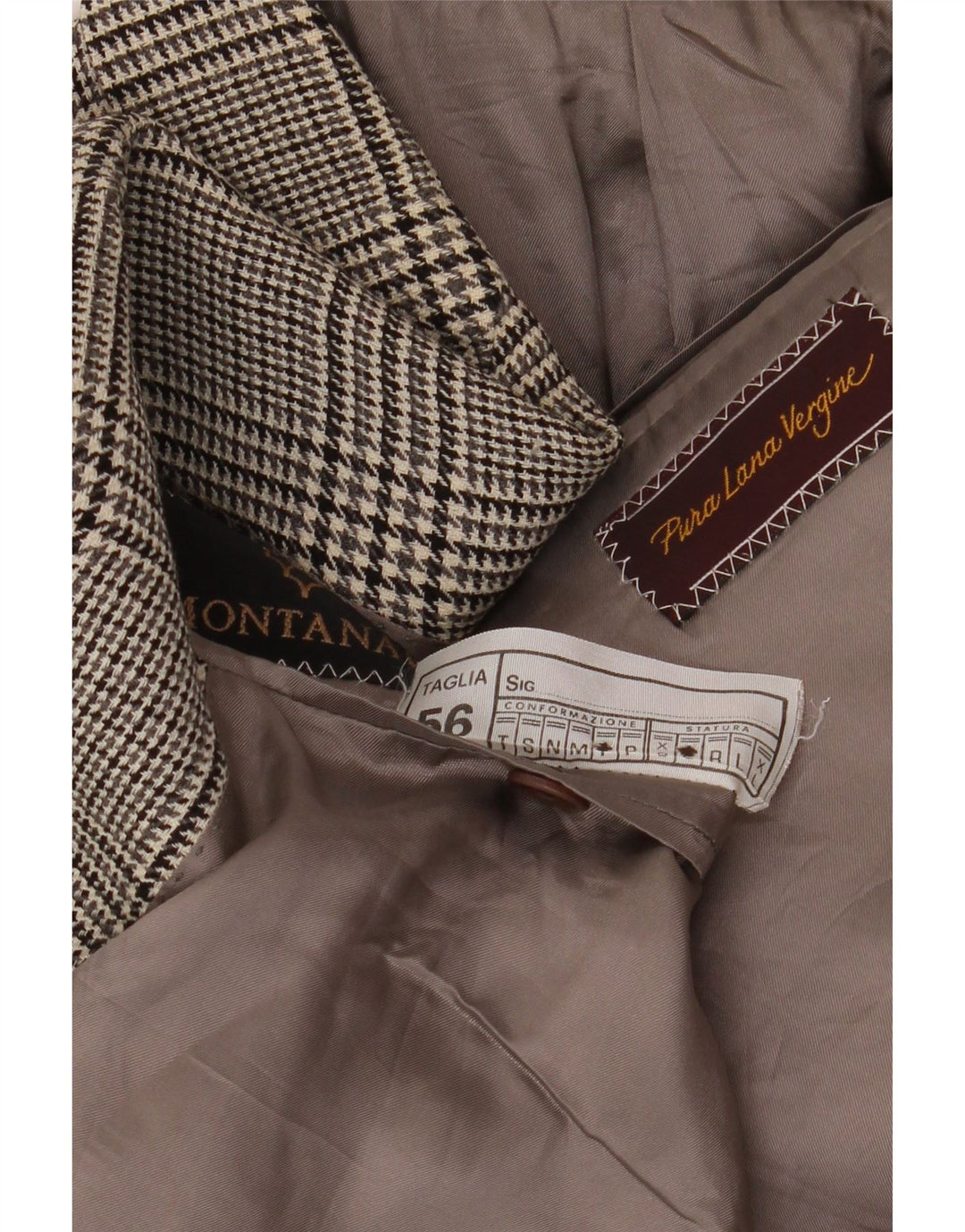 MONTANA Mens 2 Button Blazer Jacket IT 56 3XL Grey Houndstooth Virgin Wool