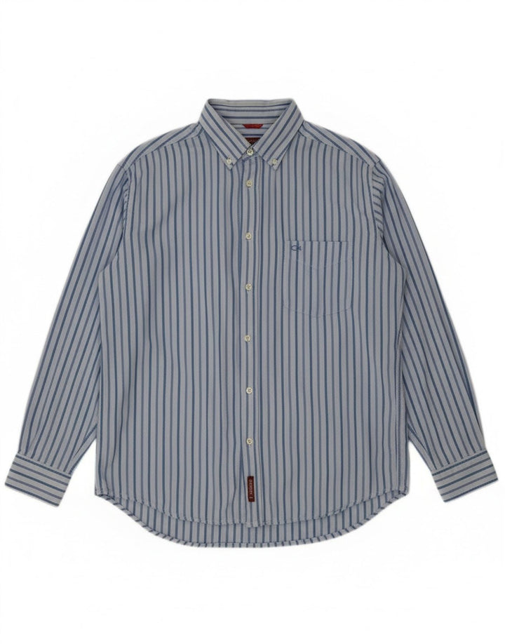 Carrera Mens Shirt Large Blue Striped Cotton