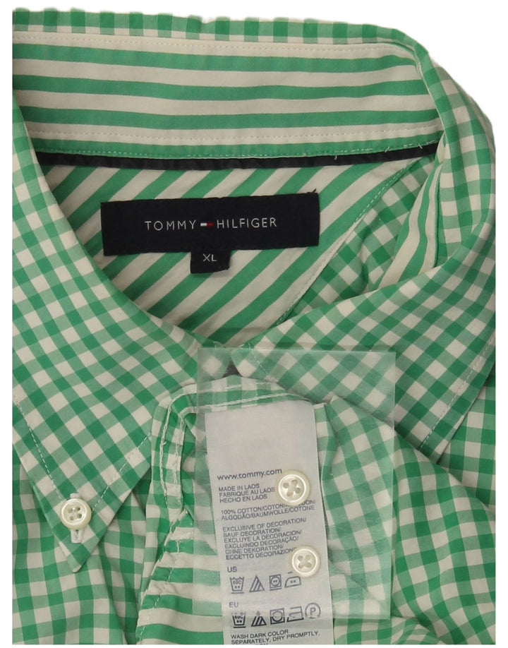 Tommy Hilfiger Mens Checked  Short Sleeve Shirt XL Green Gingham Cotton