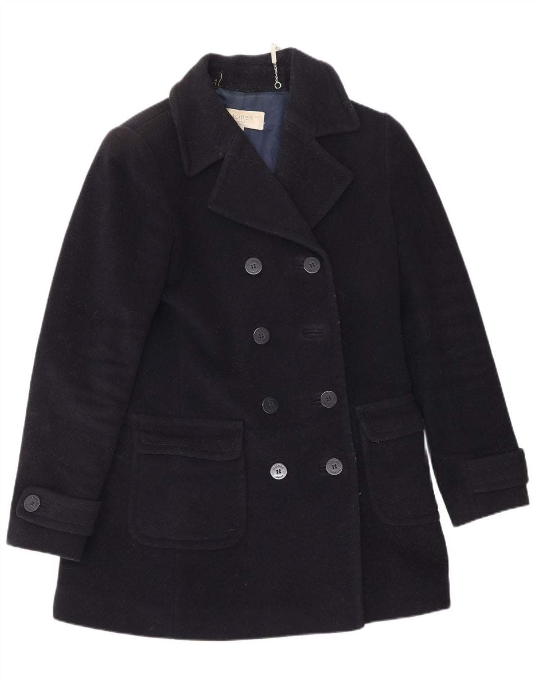 HOBBS Womens Pea Coat UK 10 Small Navy Blue Wool