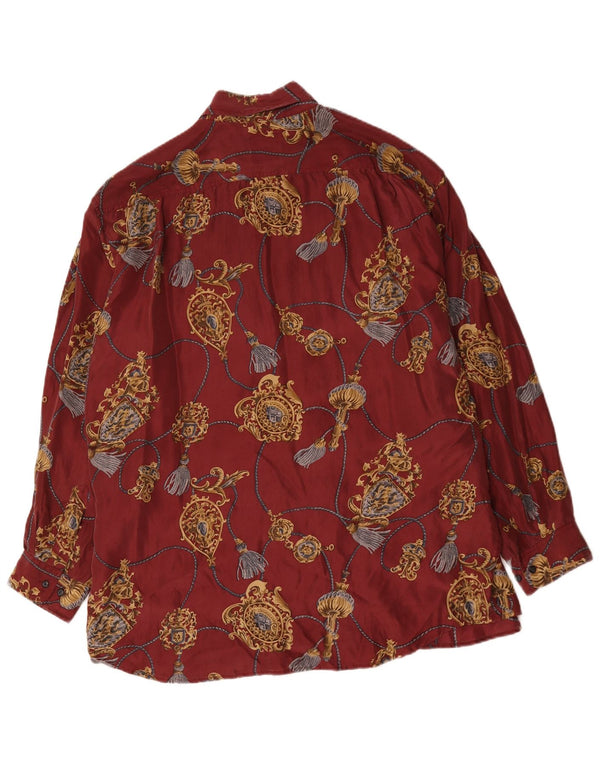 Vintage Mens Abstract Pattern Shirt Large Red Silk