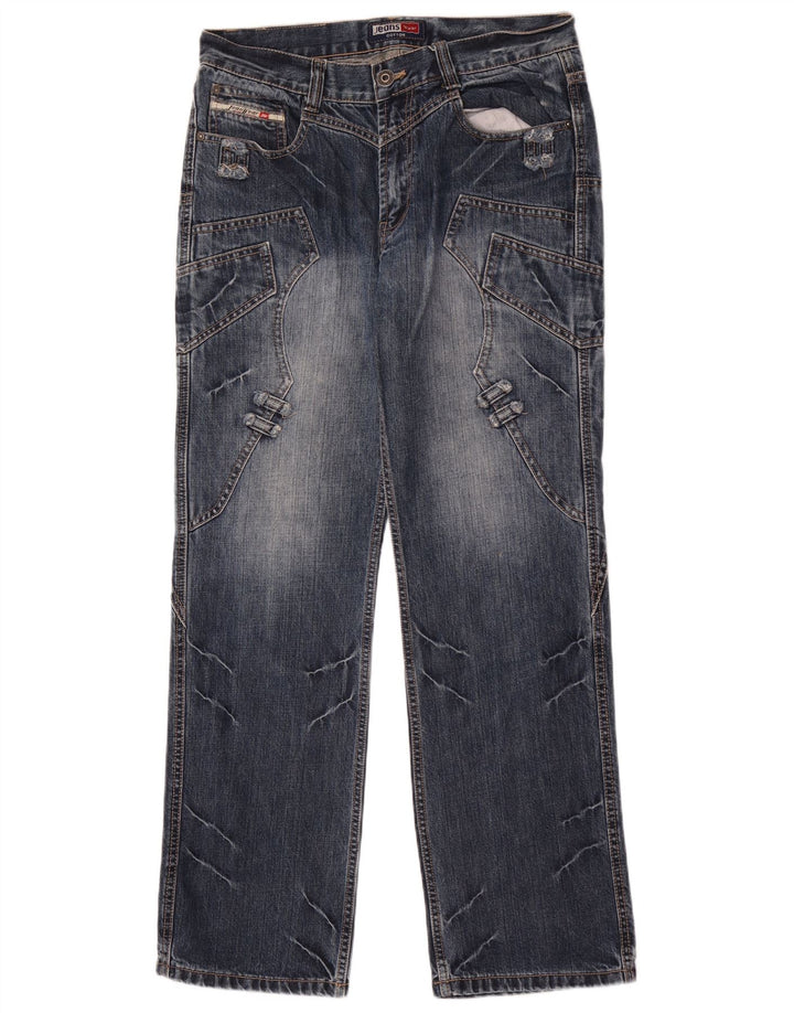 Vintage Mens Straight Jeans W32 L32 Blue Patchwork Cotton
