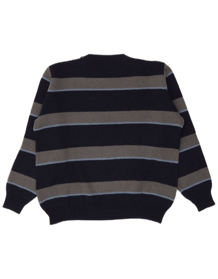 Wrangler Mens Crew Neck Jumper Sweater Medium Navy Blue Striped