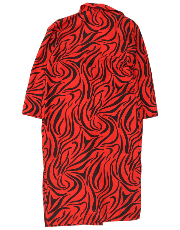 Vintage Womens Oversized 3/4 Sleeve Robe Dress UK 10 Small Red Animal Print