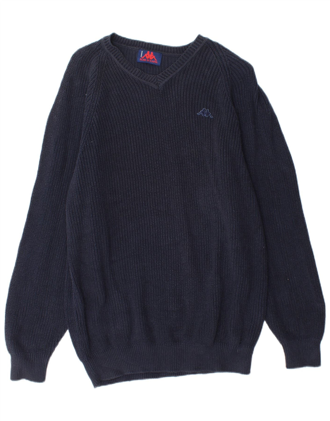 Kappa Mens V-Neck Jumper Sweater Medium Navy Blue Cotton