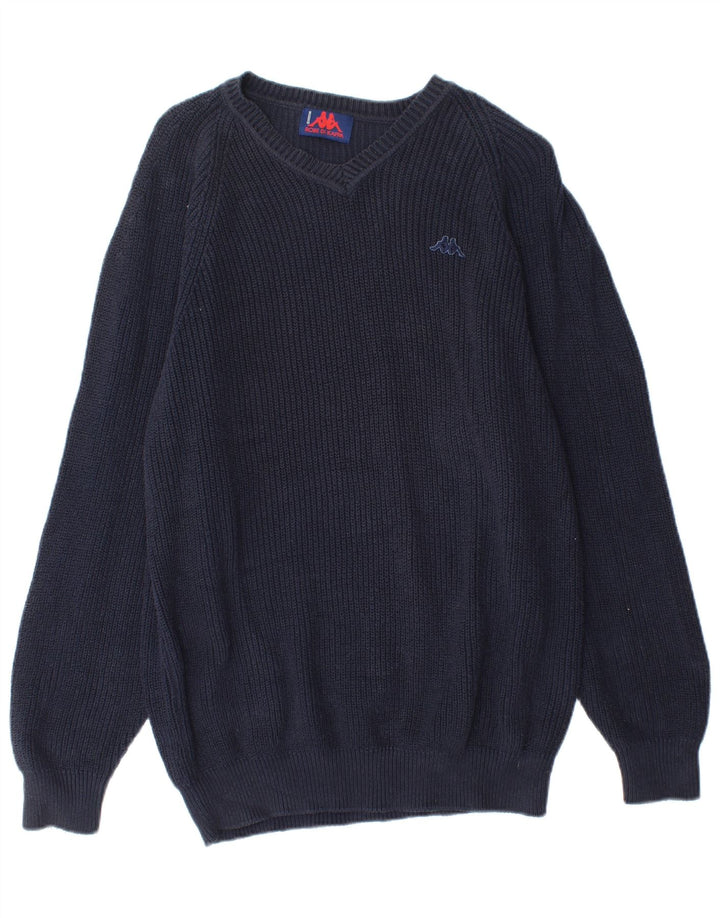 Kappa Mens V-Neck Jumper Sweater Medium Navy Blue Cotton