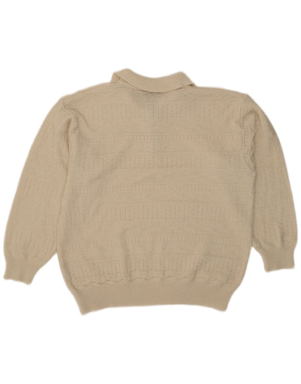 Henry Morell Mens Zip Neck Polo Jumper Sweater XL Off White Check Acrylic