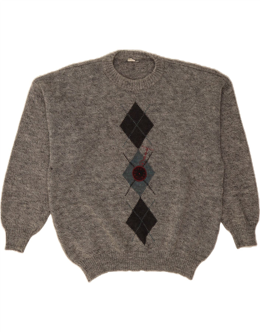 VINTAGE Mens Crew Neck Jumper Sweater IT 52 Large Grey Argyle/Diamond Vintage Vintage and Second-Hand Vintage from Messina Hembry 