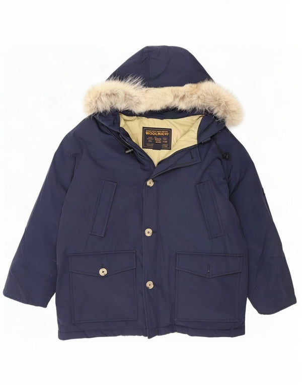 Woolrich Boys Hooded Padded Jacket 11-12 Years Navy Blue Cotton