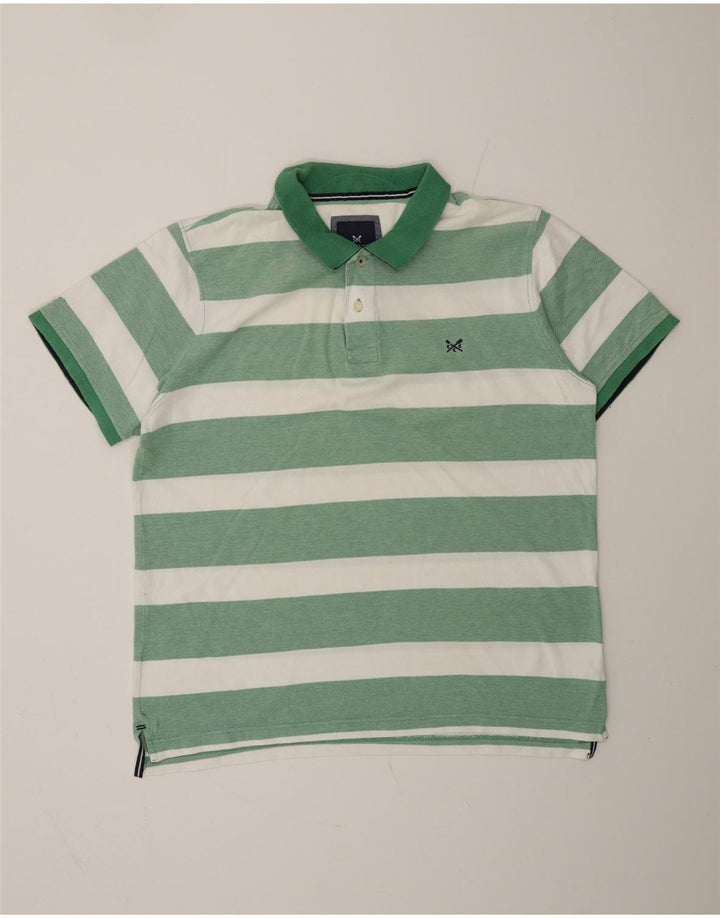 CREW CLOTHING Mens Polo Shirt XL Green Striped Cotton
