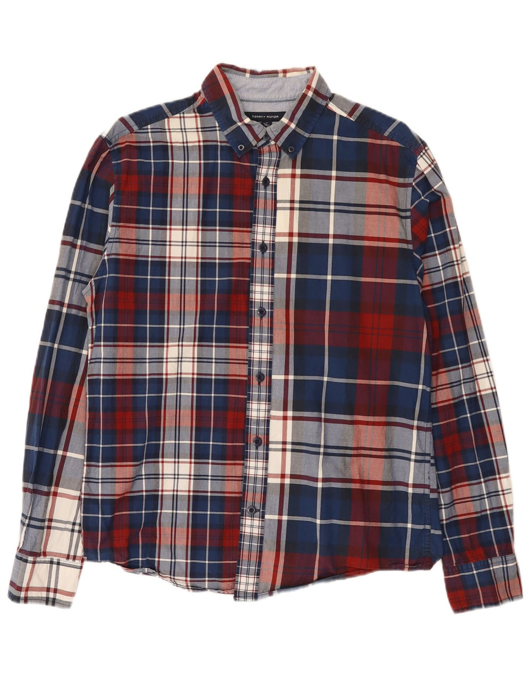Tommy Hilfiger Mens Regular Fit Shirt Medium Blue Plaid Cotton