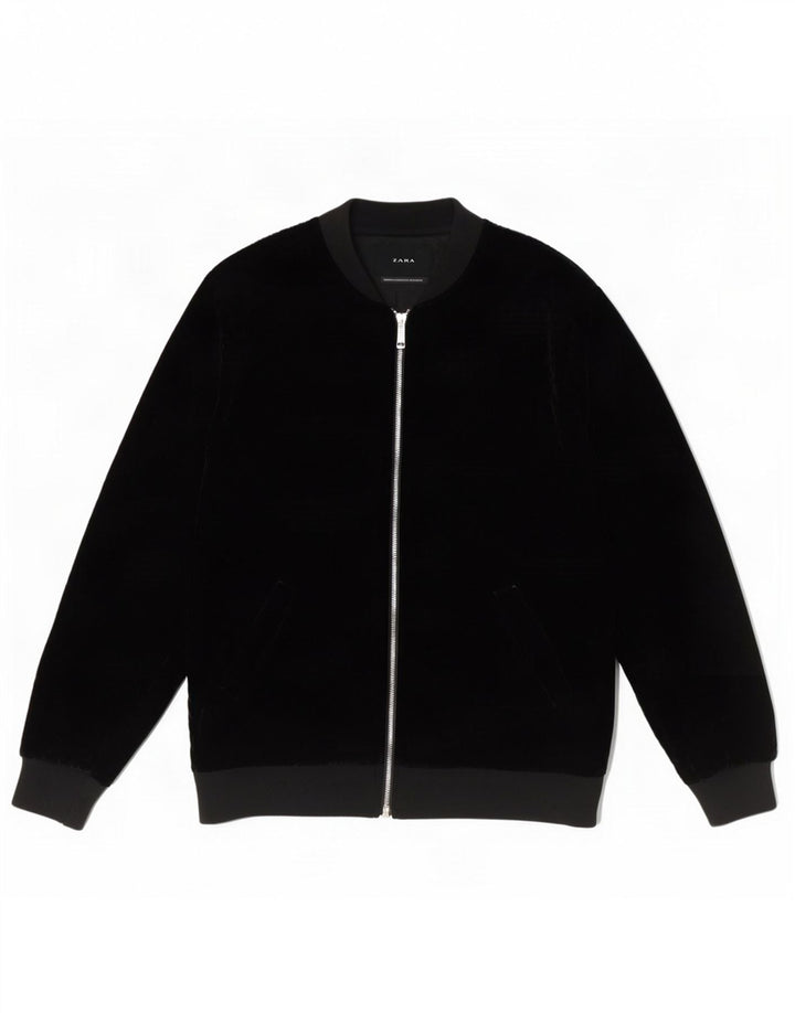 Zara Mens Bomber Jacket UK 40 Large Black Polyester
