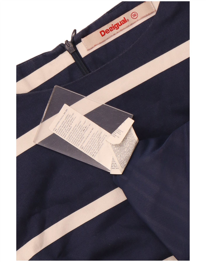 Desigual Womens Sleeveless Sheath Dress EU 36 Small Navy Blue Striped