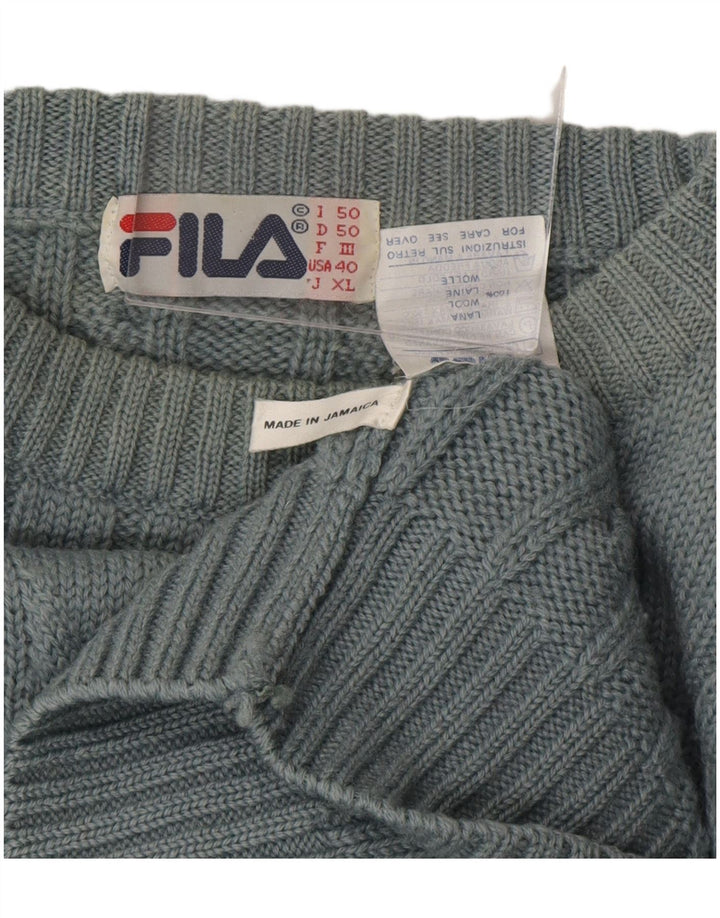 FILA Mens Loose Fit Crew Neck Jumper Sweater IT 50 Medium Blue Wool