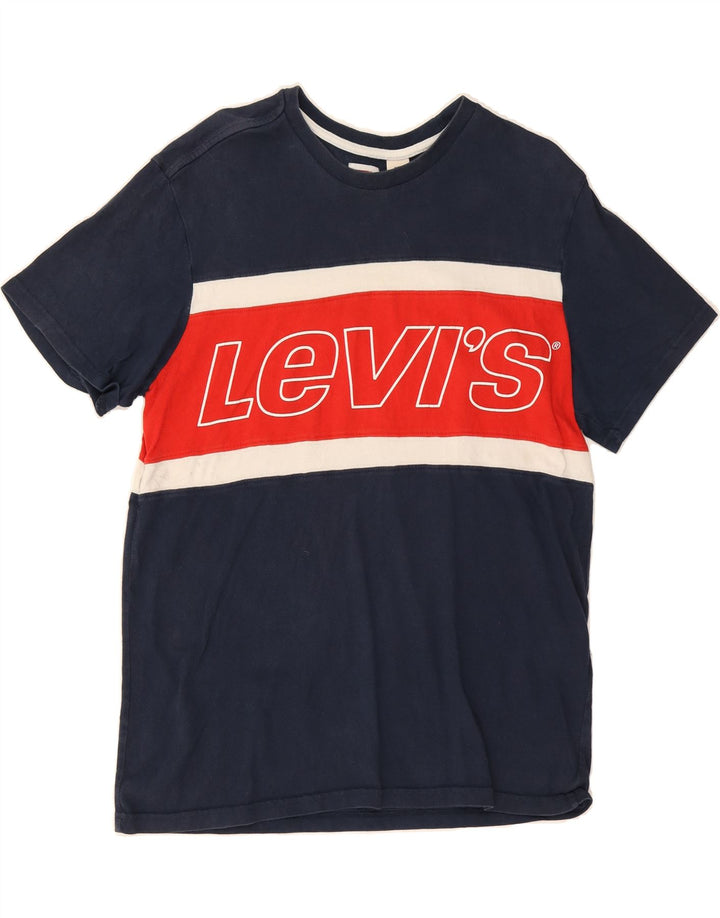 LEVI'S Mens Graphic T-Shirt Top Medium Navy Blue Colourblock Cotton Vintage Levi's and Second-Hand Levi's from Messina Hembry 