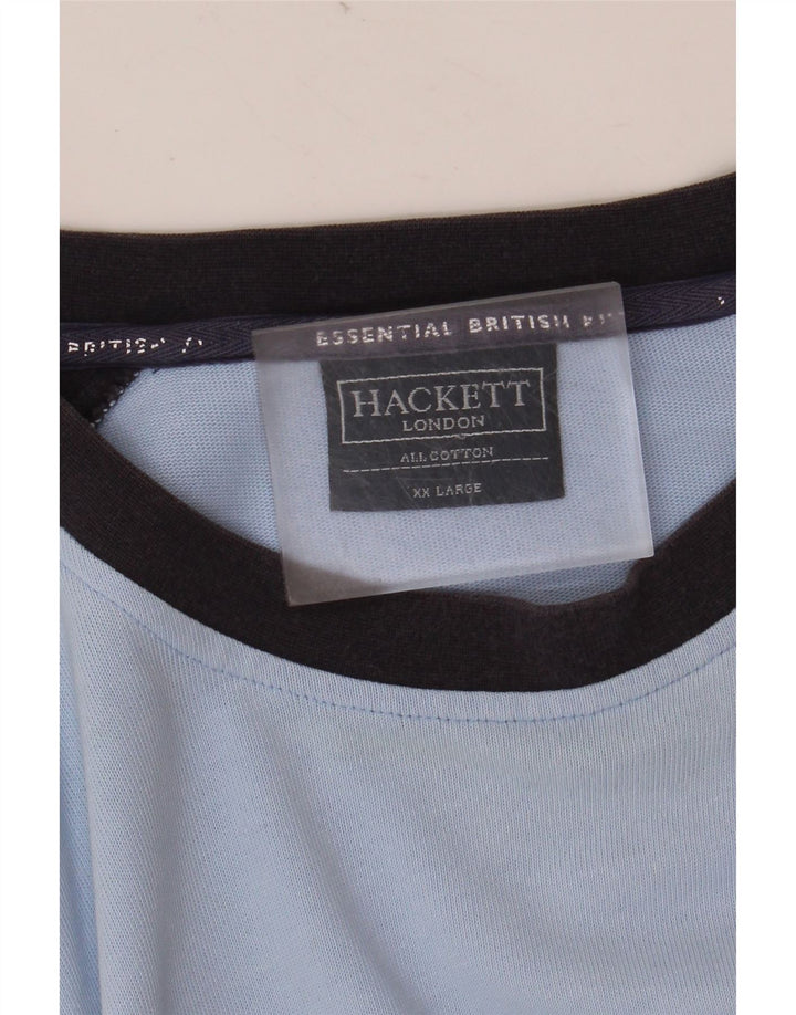 Hackett Mens Graphic Top Long Sleeve 2XL Blue Colourblock Cotton