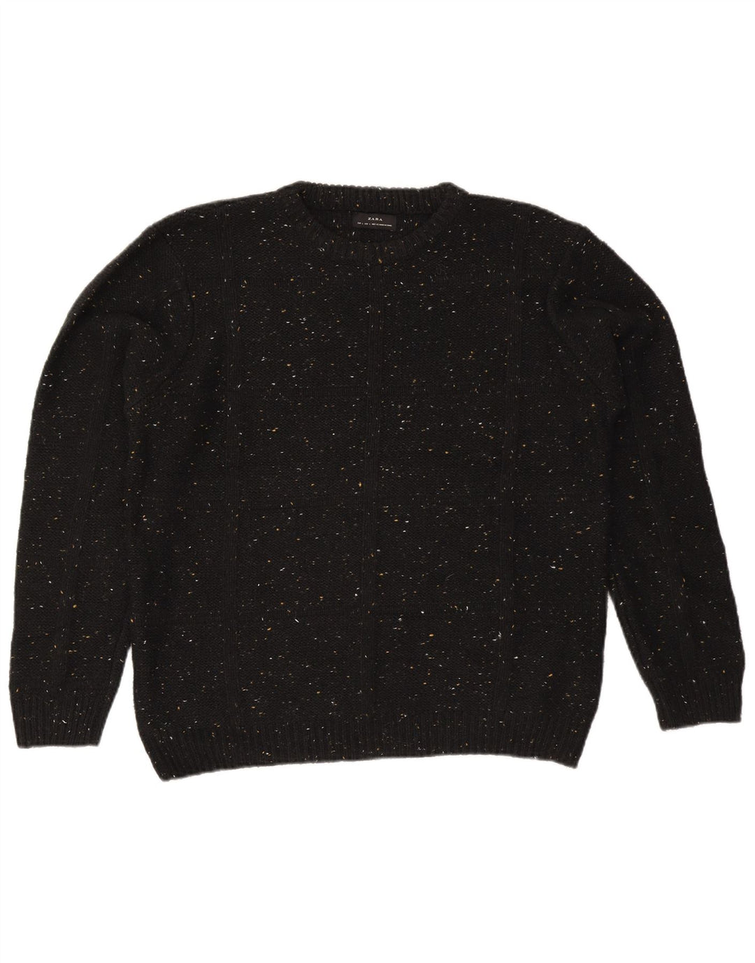 Zara Mens Crew Neck Jumper Sweater Large Black Flecked Cotton