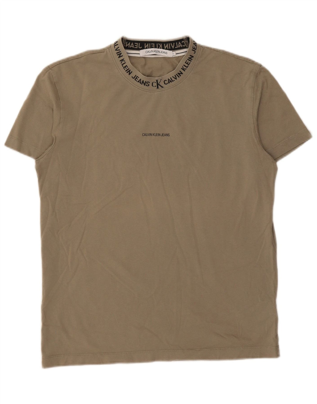 CALVIN KLEIN JEANS Mens Graphic T-Shirt Top Small Khaki Cotton