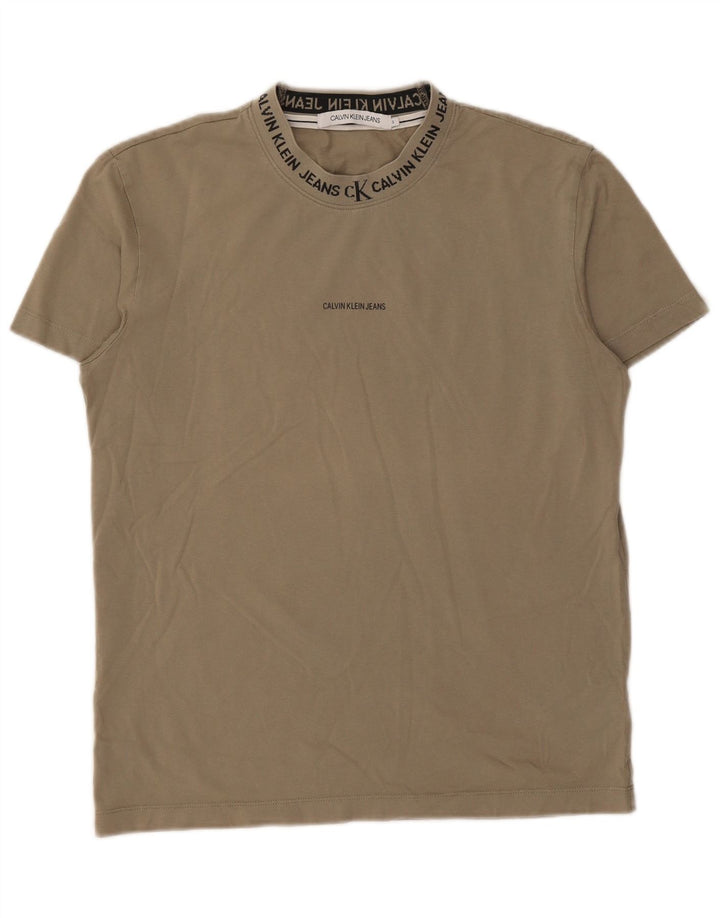 CALVIN KLEIN JEANS Mens Graphic T-Shirt Top Small Khaki Cotton