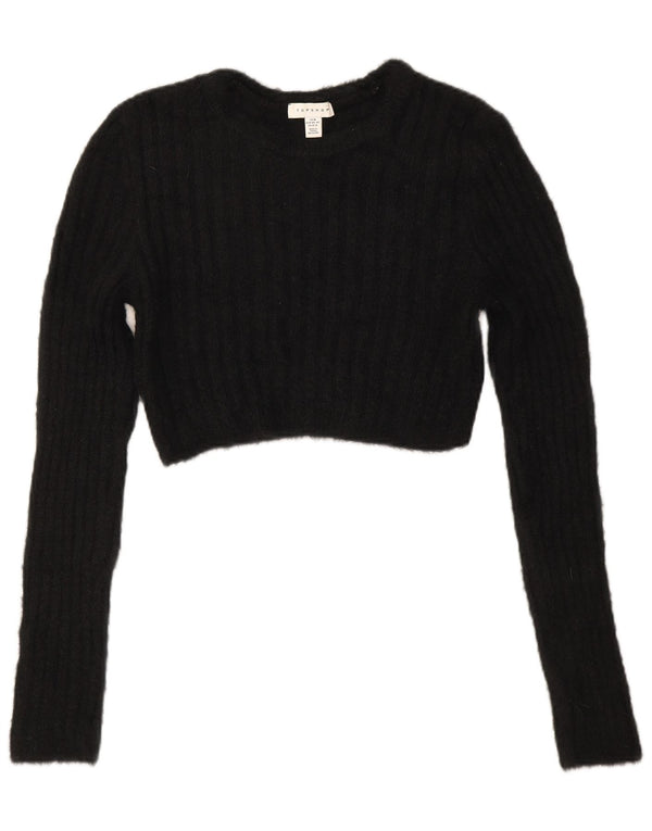 Topshop Womens Crop Boat Neck Jumper Sweater UK 12 Medium Black Polyamide