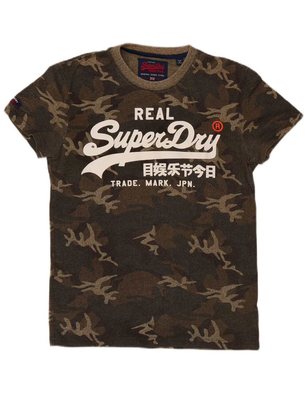 Superdry Mens Graphic T-Shirt Top Small Green Camouflage Cotton