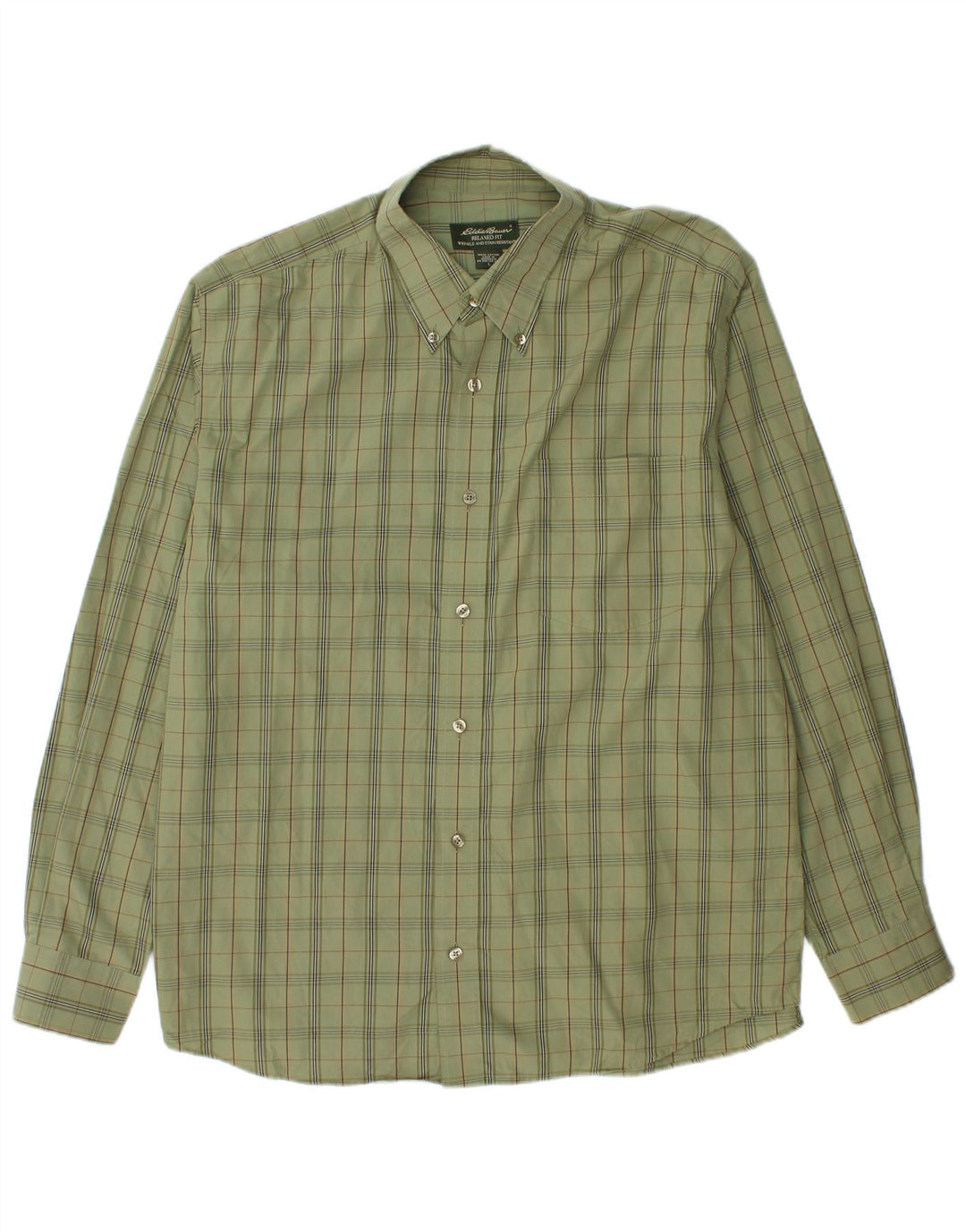 EDDIE BAUER Mens Relaxed Fit Shirt Large Green Check Cotton