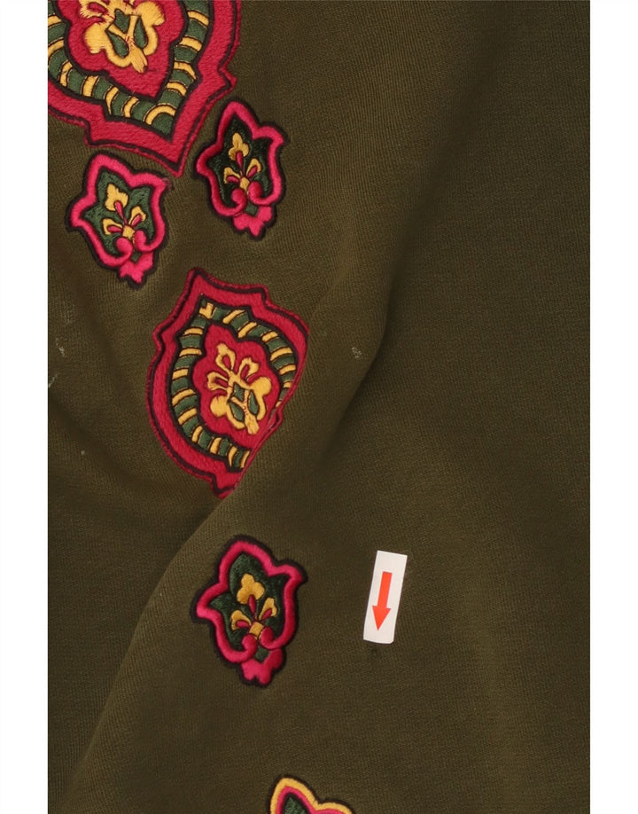 Jaeger Womens Oversized Sweatshirt Jumper UK 12 Medium Khaki Floral Cotton